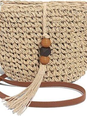 Boho Beach Purse for Summer Cute Small Crossbody Handwoven with Tassel